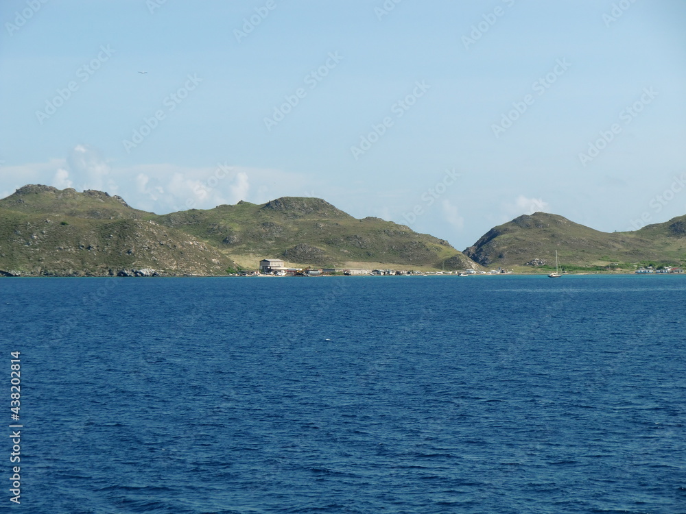 Photographic landscape of the Los Roques Archipelago in Venezuela, taken from a boat.