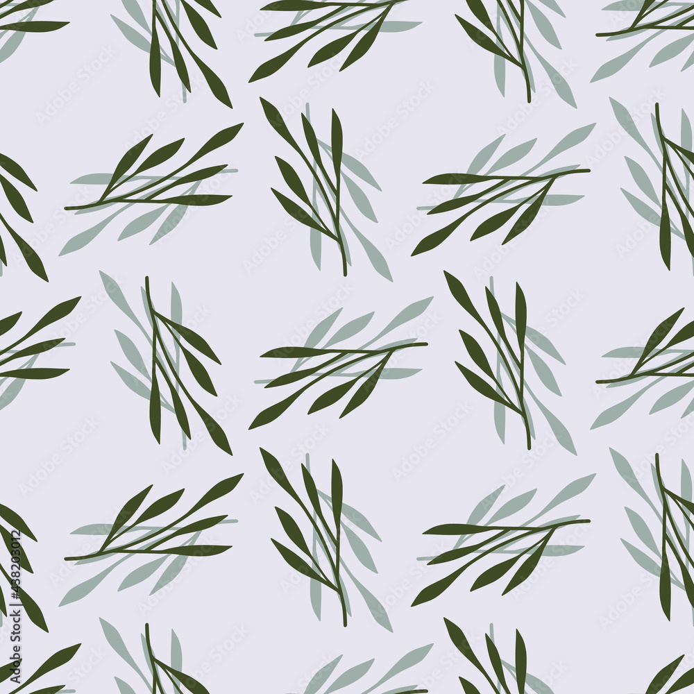 Green and blue leaf branches botanic seamless pattern. Light pastel background. Abstract foliage print. Green and blue leaf branches botanic seamless pattern. Light pastel background. Abstract foliage print.