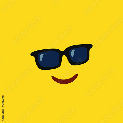 Emoji with sunglasses in yellow background. Flat style