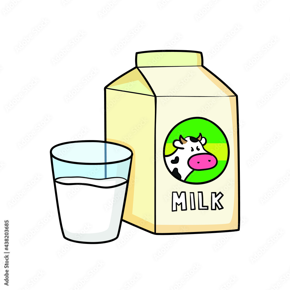 Milk packaging brik. Drink icon. Doodle cartoon vector illustration. Milk packaging brik. Drink icon. Doodle cartoon vector illustration.
