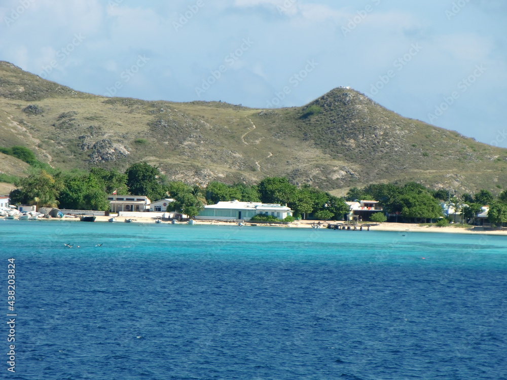 Photographic landscape of the Los Roques Archipelago in Venezuela, taken from a boat.