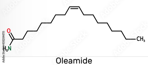 Oleamide molecule. It is fatty amide derived from oleic acid. Skeletal chemical formula photo