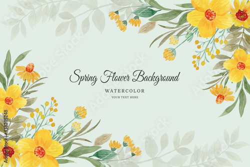 Spring flower frame. Watercolor yellow floral background