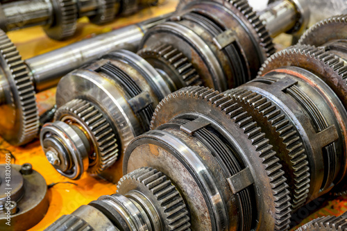 Clutch discs with gears of a gearbox of speeds of a cnc machine.