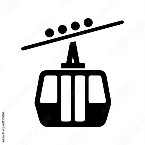 Ski lift icon, black. Vector and glyph