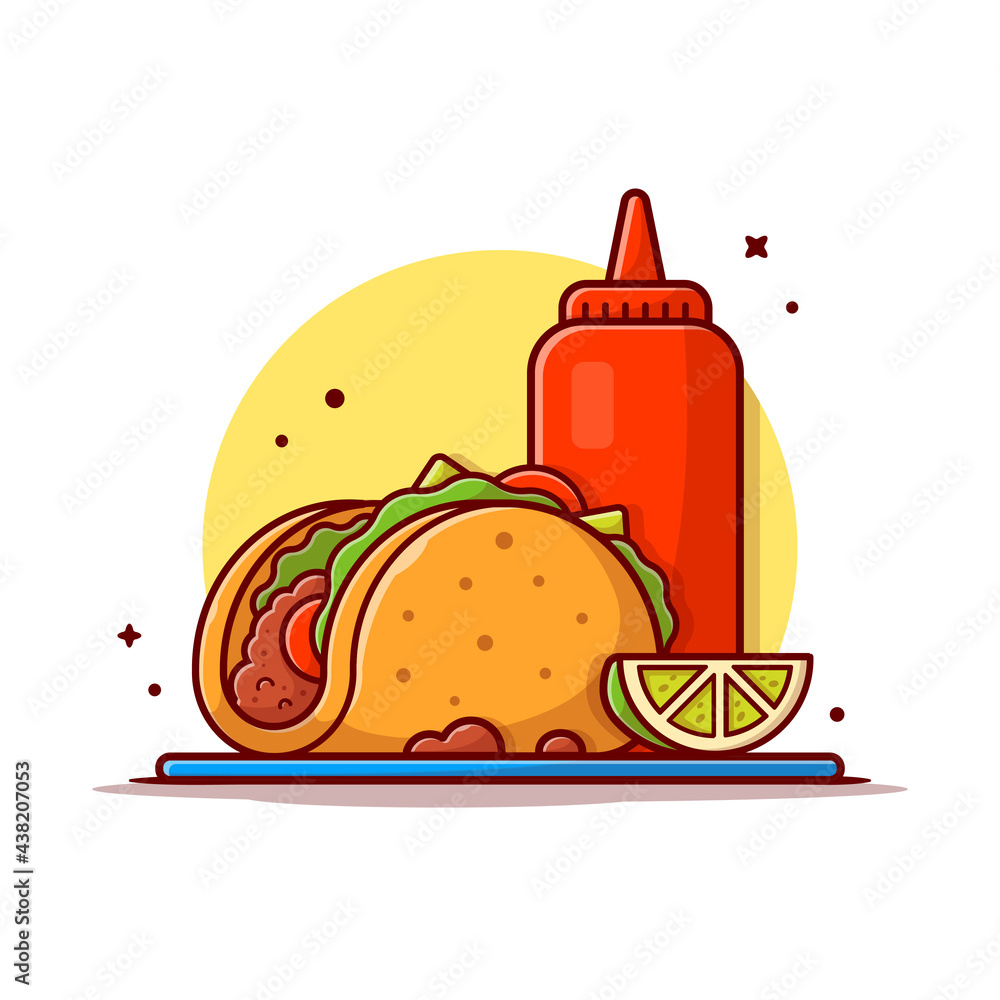 Taco Mexican Food with Lemonade and Ketchup Cartoon Vector Icon  Illustration. Food And Drink Icon Concept Isolated Premium Vector. Flat  Cartoon Style Stock Vector | Adobe Stock