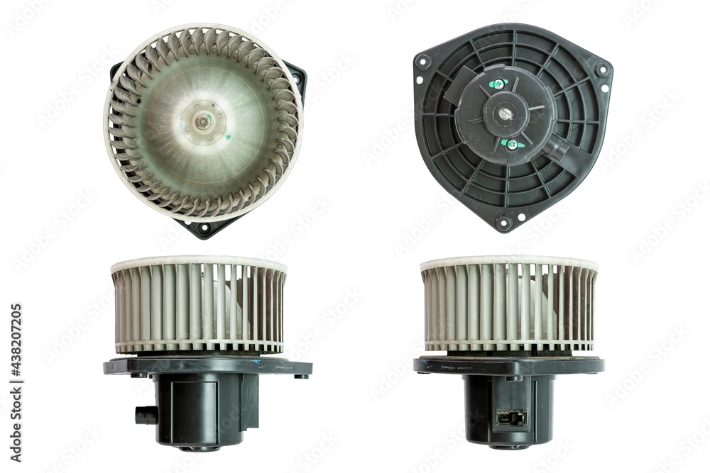 Air car blower motor isolated on white background. Car spare parts. Air car blower motor isolated on white background. Car spare parts.