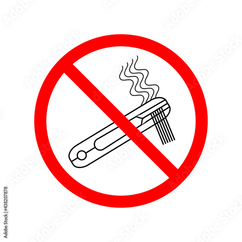 Prohibition sign. It is forbidden to straighten hair with a curling iron icon. illustration