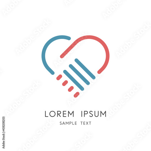 Handshake business outline logo - shake hands and heart symbol. Partnership, cooperation and teamwork, love and relationship vector icon.