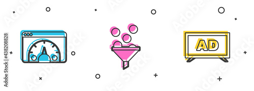 Set Website statistic, Lead management and Advertising icon. Vector