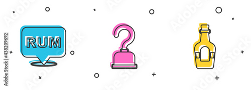 Set Alcohol drink Rum, Pirate hook and icon. Vector