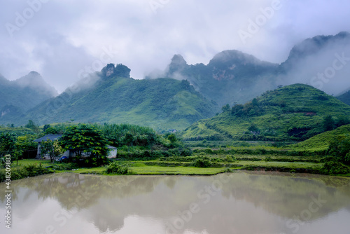 Mountains covered with clouds in Cao Bang highland province, Vietnam.