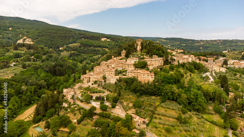 Stunning aerial view of the medieval Tuscan village of Cetona