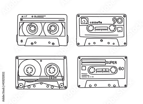 Cassette tapes. Doodle style 