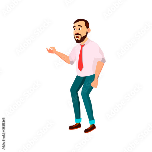astonishment bearded man looking at damaged tv in room cartoon vector. astonishment bearded man looking at damaged tv in room character. isolated flat cartoon illustration