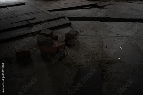 The floor in the abandoned house in the forest