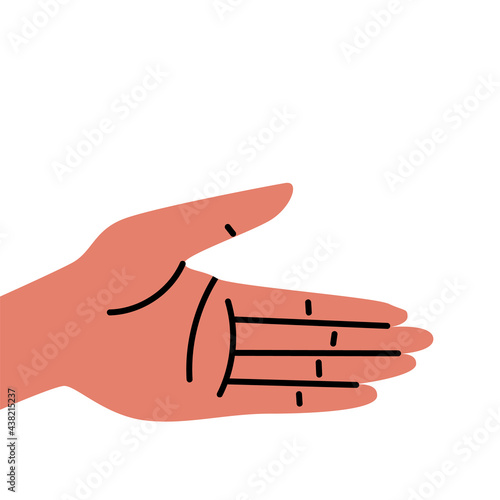 Empty brown cartoon hand. Female or male stretching palm up. Stock eps vector illustration. Concept of  communication, partnership, teamwork, charity, friendship, religion. Lend a helping hand