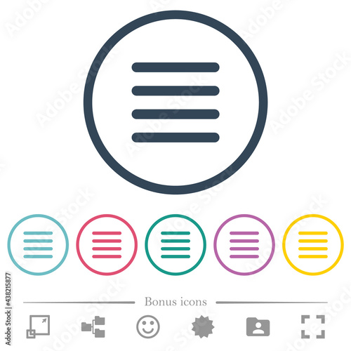 Text align justify flat color icons in round outlines