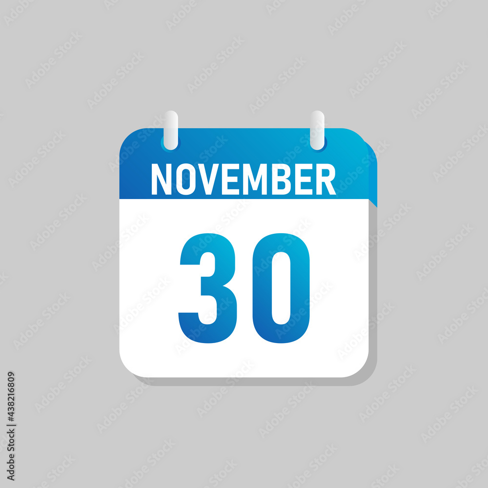 White daily calendar Icon November in a Flat Design style. Easy to edit Isolated vector Illustration. White daily calendar Icon November in a Flat Design style. Easy to edit Isolated vector Illustration.