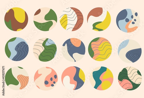Big set of various vector highlight cover. Abstract pastel color shapes higlights round icons for blogger social media stories. Trendy story abstract background Hand drawn bright circle templates blog