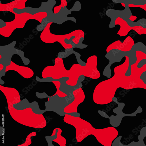 
Camouflage black, red, gray spots vector texture for printing. Classic modern pattern.