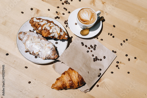 French breakfast with coffe and croissants 