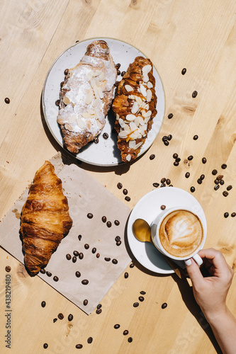 cup of coffee with croissants 