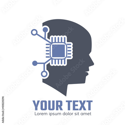 AI artificial intelligence and Techno human head vector logo concept 