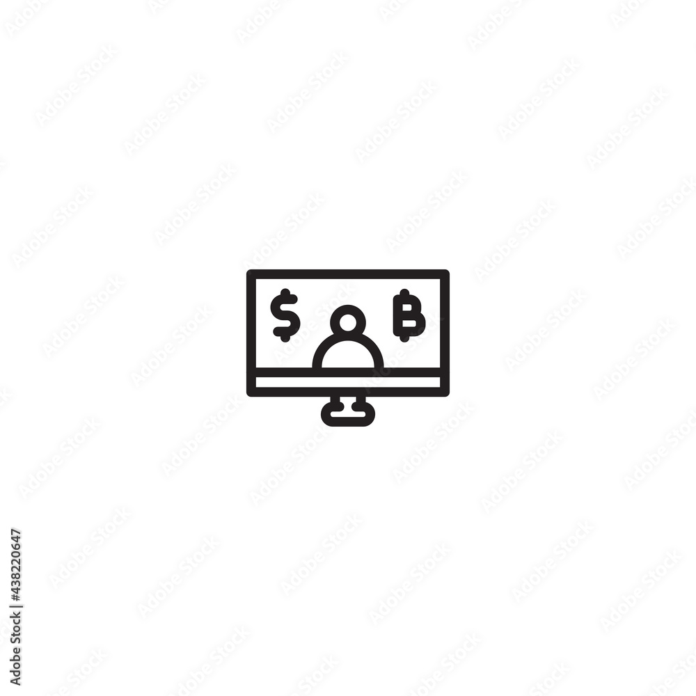 man with dollar and bitcoin on screen isolated on white background man with dollar and bitcoin on screen isolated on white background