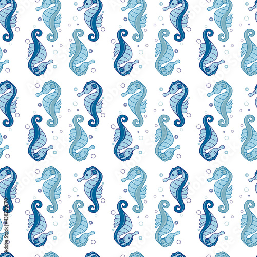 Colorful seahorses. Seamless vector pattern. The texture may be used for printing on fabric or paper and background in web design.