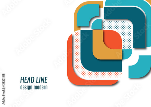 Cut squares with rounded corners and shadow, many dots. Bright geometric design for creative advertising, poster or brochure in trendy style. Vector