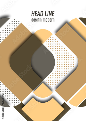 Cut squares with rounded corners and shadow, many dots. Bright geometric design for creative advertising, poster or brochure in trendy style. Vector