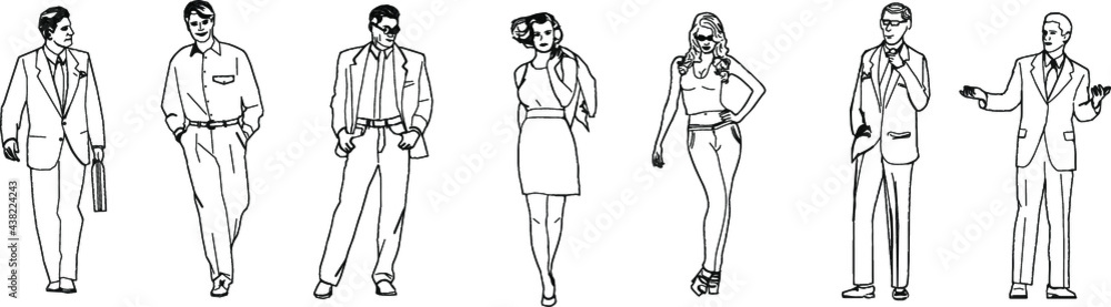 Silhouettes of men and women in official clothes. Silhouettes of men and women in official clothes.