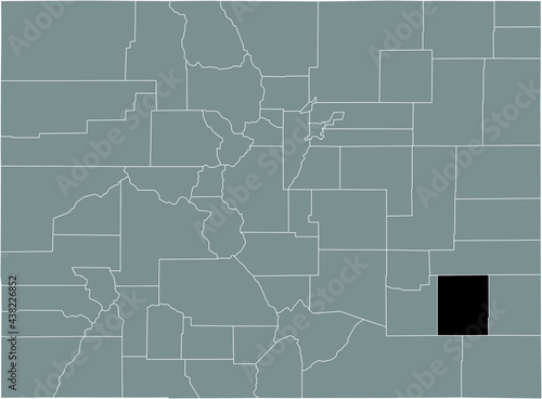 Black highlighted location map of the US Bent county inside gray map of the Federal State of Colorado, USA