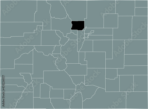 Black highlighted location map of the US Boulder county inside gray map of the Federal State of Colorado, USA
