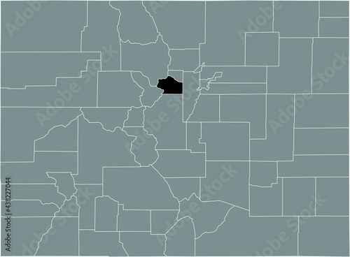 Black highlighted location map of the US Clear Creek county inside gray map of the Federal State of Colorado, USA