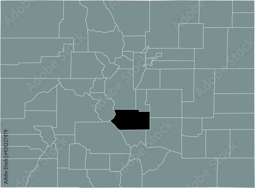 Black highlighted location map of the US Fremont county inside gray map of the Federal State of Colorado, USA