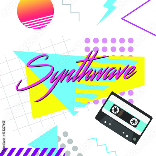 Retro 80's Collection of Vector Graphic Elements in  Miami Vice Style	
