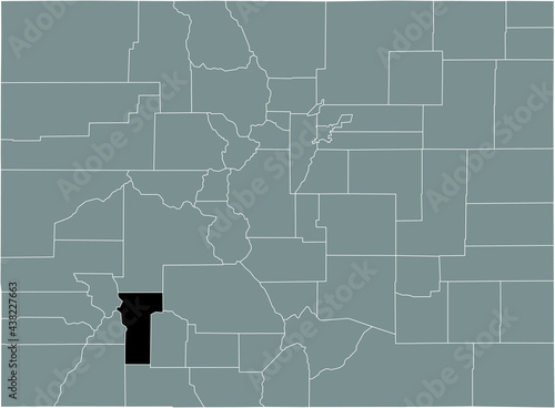 Black highlighted location map of the US Hinsdale county inside gray map of the Federal State of Colorado, USA