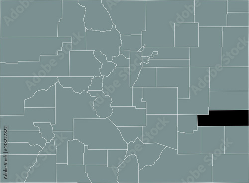 Black highlighted location map of the US Kiowa county inside gray map of the Federal State of Colorado, USA