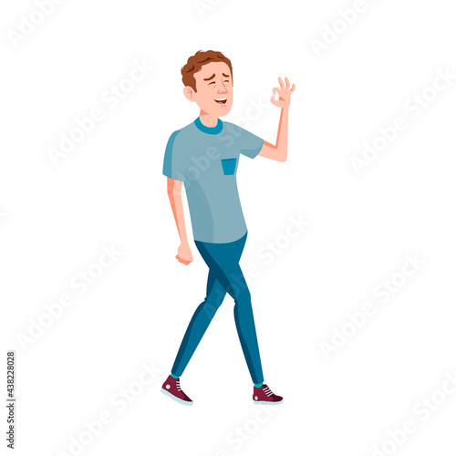 young man approving place in park for bbq cartoon vector. young man approving place in park for bbq character. isolated flat cartoon illustration