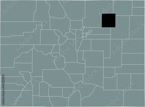 Black highlighted location map of the US Morgan county inside gray map of the Federal State of Colorado, USA