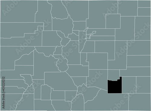 Black highlighted location map of the US Otero county inside gray map of the Federal State of Colorado, USA