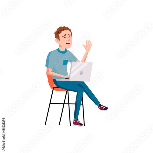 caucasian man laughing from consoling video clip in internet cartoon vector. caucasian man laughing from consoling video clip in internet character. isolated flat cartoon illustration