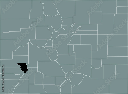 Black highlighted location map of the US Ouray county inside gray map of the Federal State of Colorado, USA