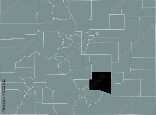 Black highlighted location map of the US Pueblo county inside gray map of the Federal State of Colorado, USA