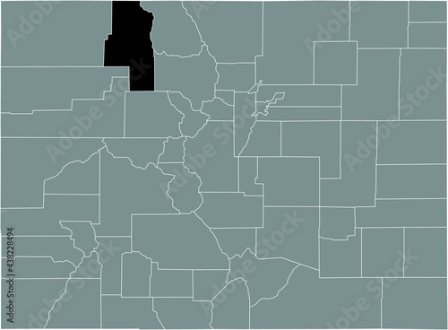 Black highlighted location map of the US Routt county inside gray map of the Federal State of Colorado, USA