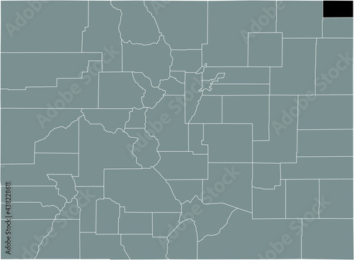 Black highlighted location map of the US Sedgwick county inside gray map of the Federal State of Colorado, USA