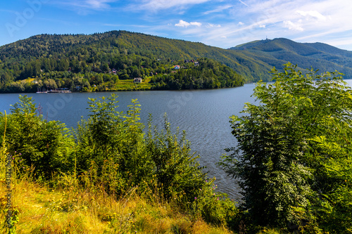Fototapeta Naklejka Na Ścianę i Meble -  Panoramic view of Miedzybrodzkie Lake and Beskidy Mountains with Gora Zar mountain near Zywiec in Silesia region of Poland