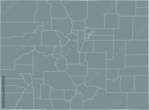 Gray vector map of the Federal State of Colorado, USA with white borders of its counties
